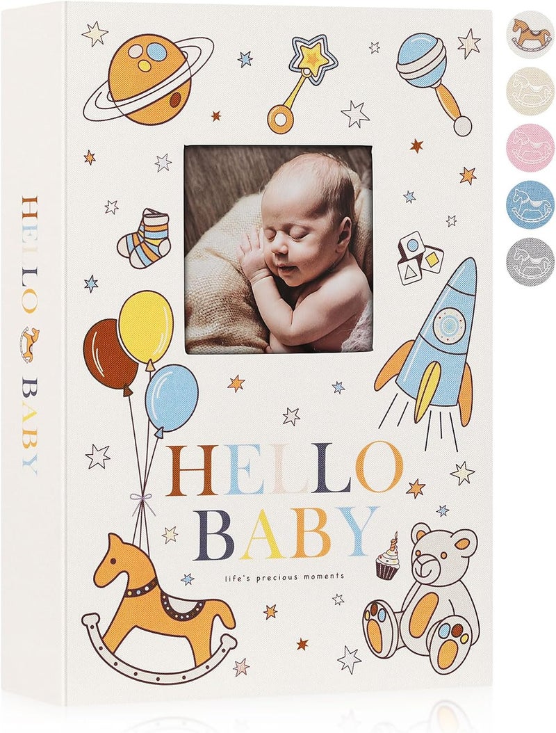 Lanpn Baby Photo Album 4x6 300 Pockets, Linen Newborn Bebe Ultrasound Photo Album with Memo Writing Area, Cover Photo Book, Picture Album for kids, Baby Girl Boy Memory Book Keepsake Colorful - Image 1
